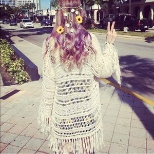 cream lf fringe cardigan RARE